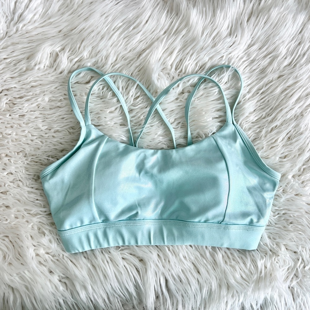Sisters of iron aqua shimmer sports bra